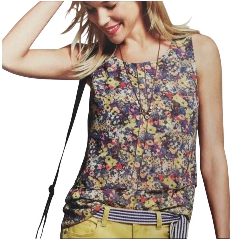 Cabi Positano Floral Layered‎ Tank Blouse Size S Sleeveless Long Line